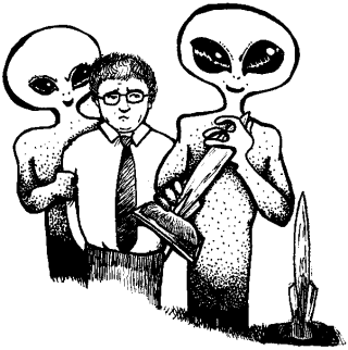 Illo of Dave Langford and aliens