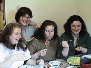 Pam Wells, Alison Scott, Giulia De Cesare and Bridget Hardcastle with chocolate fondue
