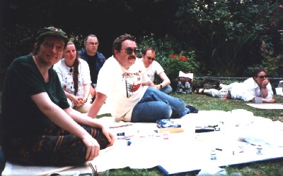 Fans sitting on rugs