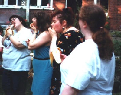 Alison Scott, Nina Watson, Sue Mason & Pam Wells, eating fruit